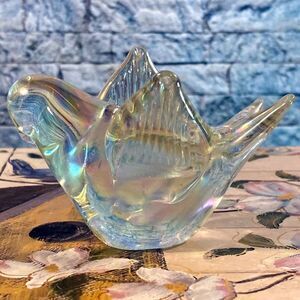 Iridescent Glass Paperweight Vintage Dove Shaped Art Glass Figurine